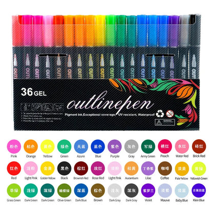Double Line Highlighter Art Pens 36 Color