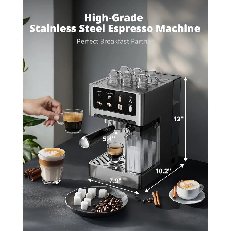 Espresso and Cappuccino Machine - 20 Bar Dual Boiler Latte Machines with Automatic Milk Frother - 3 in 1 Coffee Maker wi