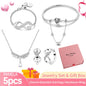 Pink Heart Bracelet Set 925 Silver Original Flower Ring Butterfly Earrings & Gift Box For Women Wedding Jewelry Best Wish 5pcs