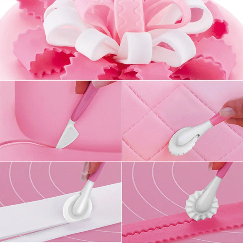 4 Pcs/set Fondant Cake Decorating Sugarcraft Making Wheel Embosser Cookie Cutter Tool Set
