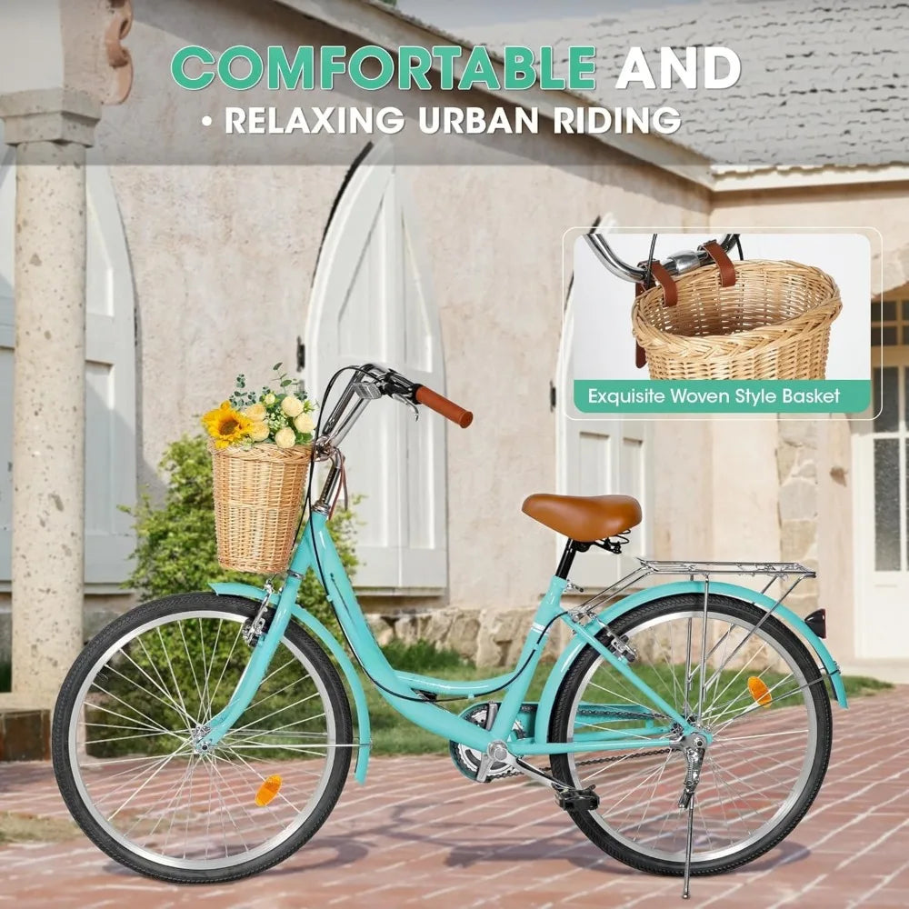 Beach Cruiser Bike, Commuter Bicycle for Adult and Women,High-Carbon Steel Comfortable City, Customized