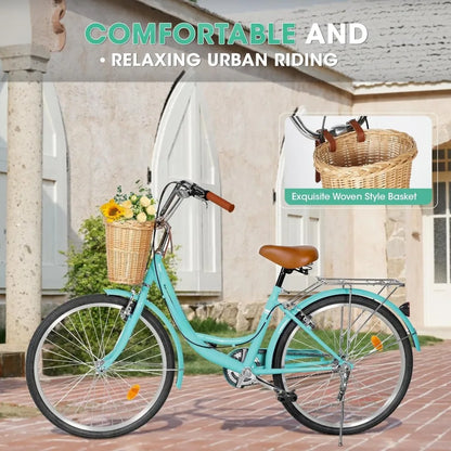 Beach Cruiser Bike, Commuter Bicycle for Adult and Women,High-Carbon Steel Comfortable City, Customized