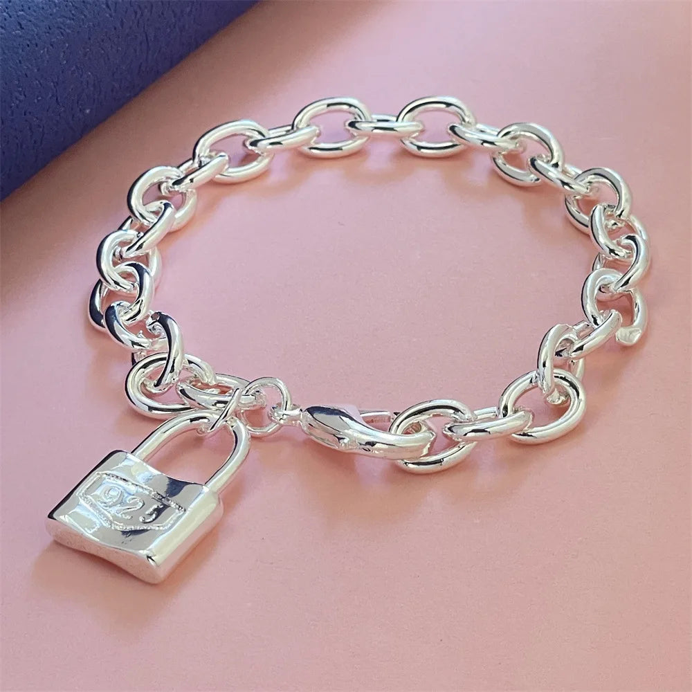 Fine 925 Sterling Silver Solid Chain Bracelet For Women Men Charm Party Gift Wedding party Fashion Jewelry