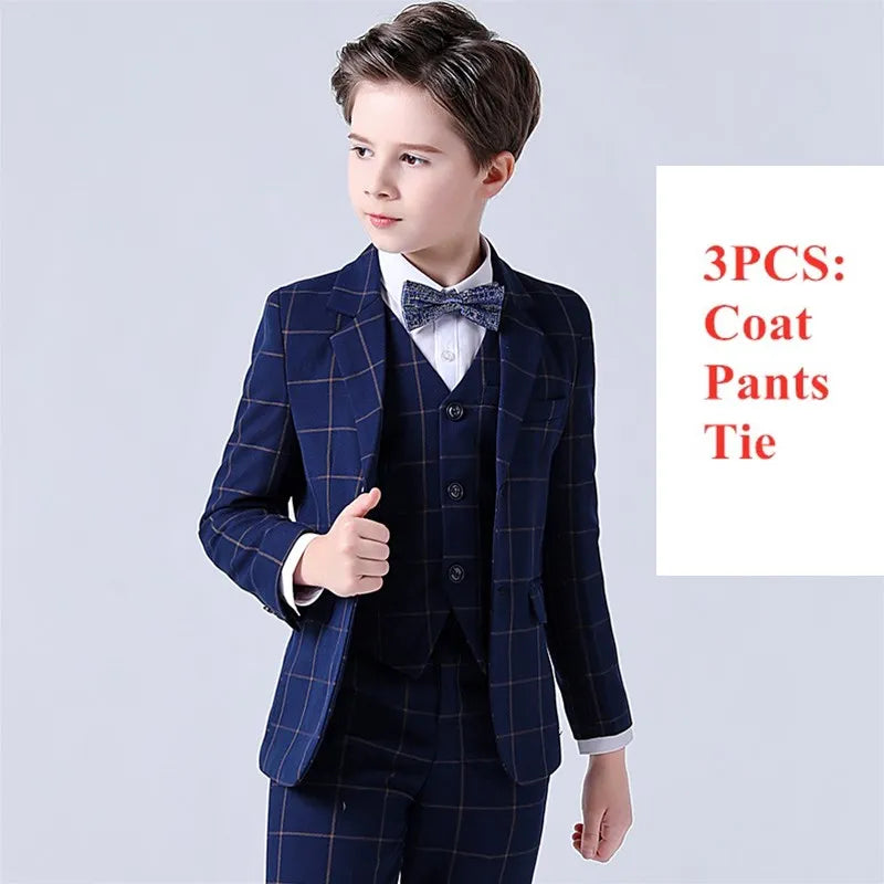 Boys Top Quality Plaid Suit Tuxedo Bowtie Blazer