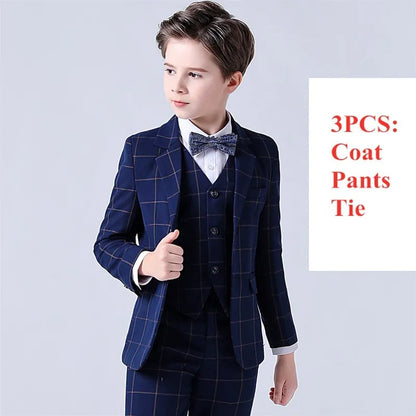 Boys Top Quality Plaid Suit Tuxedo Bowtie Blazer