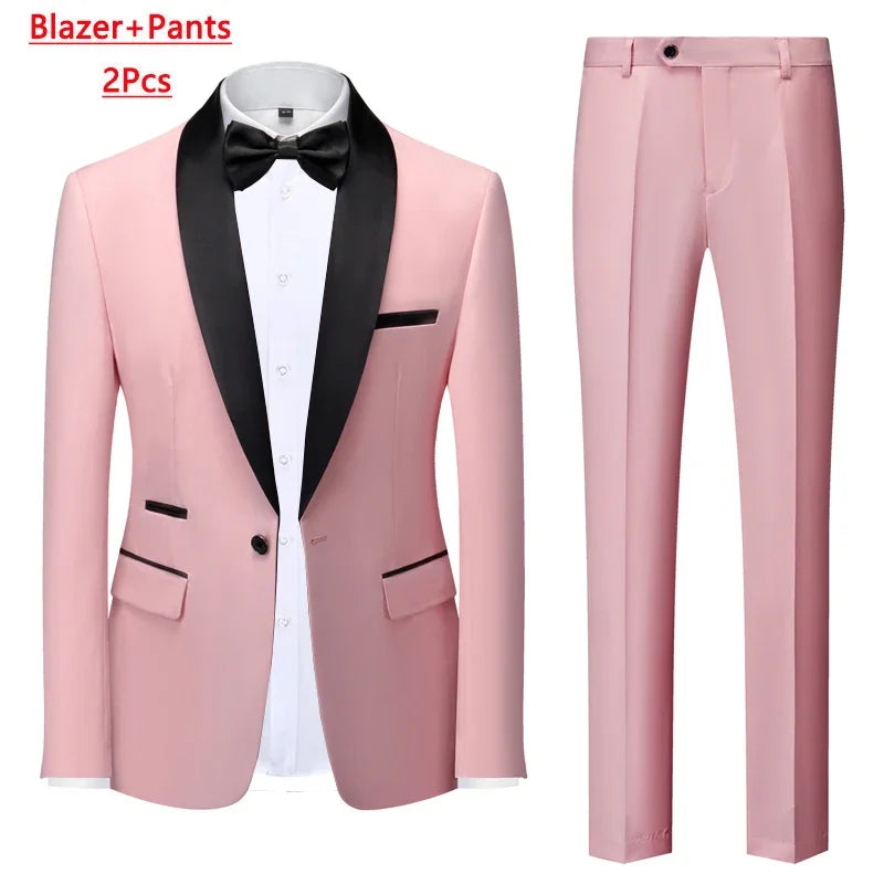 Men's Solid Color Suit Jacket Blazer Waistcoat Vest Pants Set M-6XL