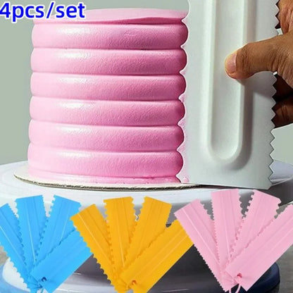 4PCS/Set Plastic Double Sided Tooth Cake Scraper Pattern Cream Scraper DIY Baking Tools Baking Accessories