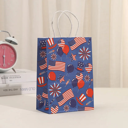 6Pcs Independence Day Theme Party Paper Gift Bags American Flag Patriotic Candy Packing Bag 4th of July Party Party Decoration