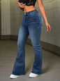 Casual Stretchy High Waist Wings Embroidered Flare Leg Jeans Sexy Retro Pocket Skinny Fitted Festival Jeans For Women