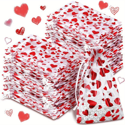 100PCS Valentine’s Organza Drawstring Bags – Mini Jewelry, Candy & Party Favor Pouches