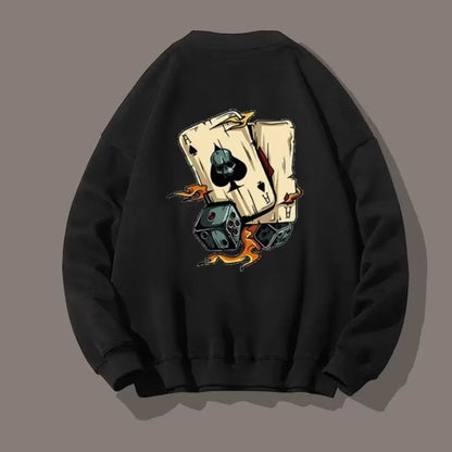 M-8XL Autumn Men Oversized Sweatshirts Fashion Loose American Trendy Play Cards Print Long Sleeve Plus Velvet Couple Clothes