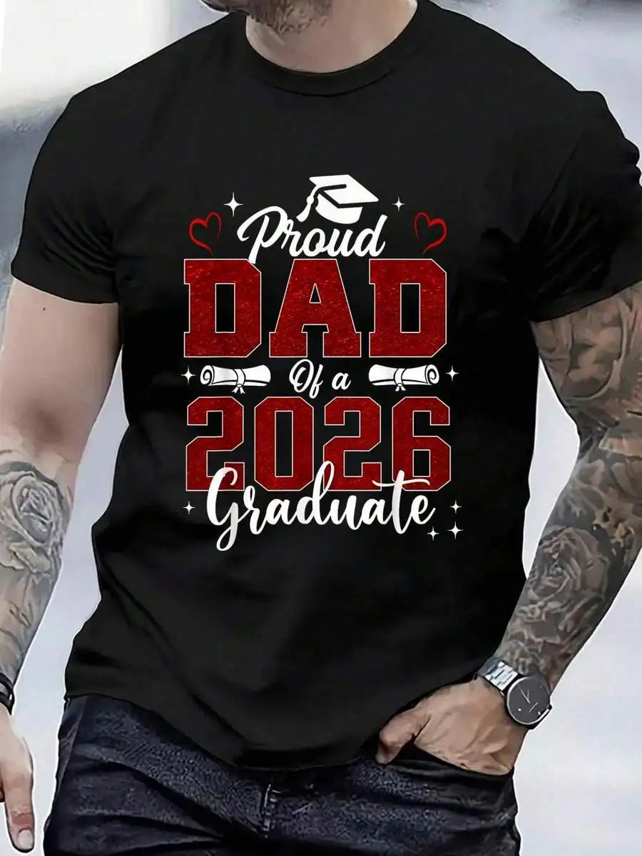 Proud Dad 2026 Graduate T‑Shirt – Classic Black Crewneck