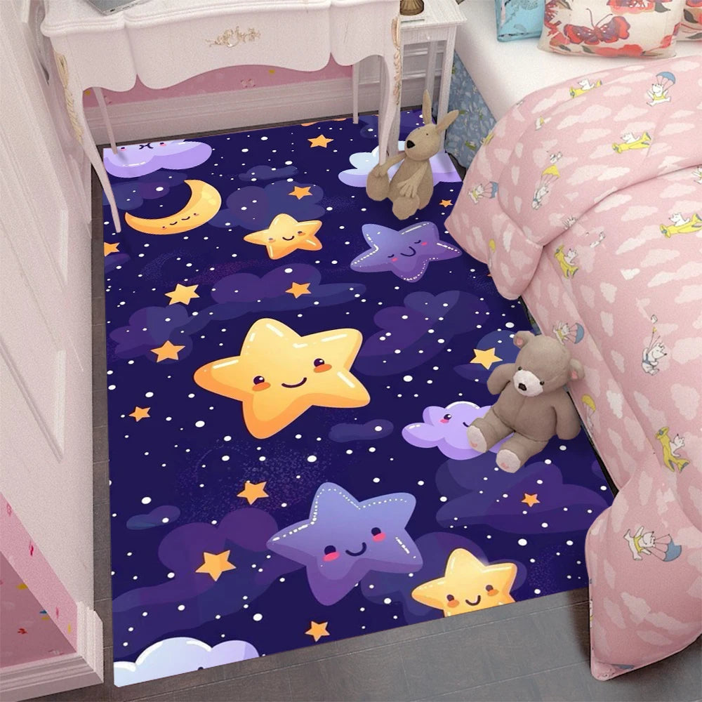 Cartoon Cute Children Carpet Living Room Kids Crawling Stars Play Mats Boy Girl Home Bedroom Bedside Decor Soft Non-slip Rugs
