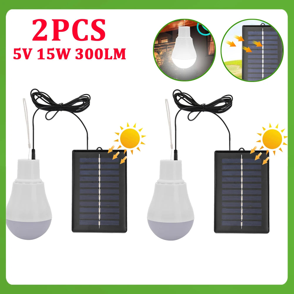 1-12pcs 5V 15W 300LM Solar Lighting Bulb Portable Solar Power Panel Battery Charger Energy Saving Outdoor Lamp USB Rechargable