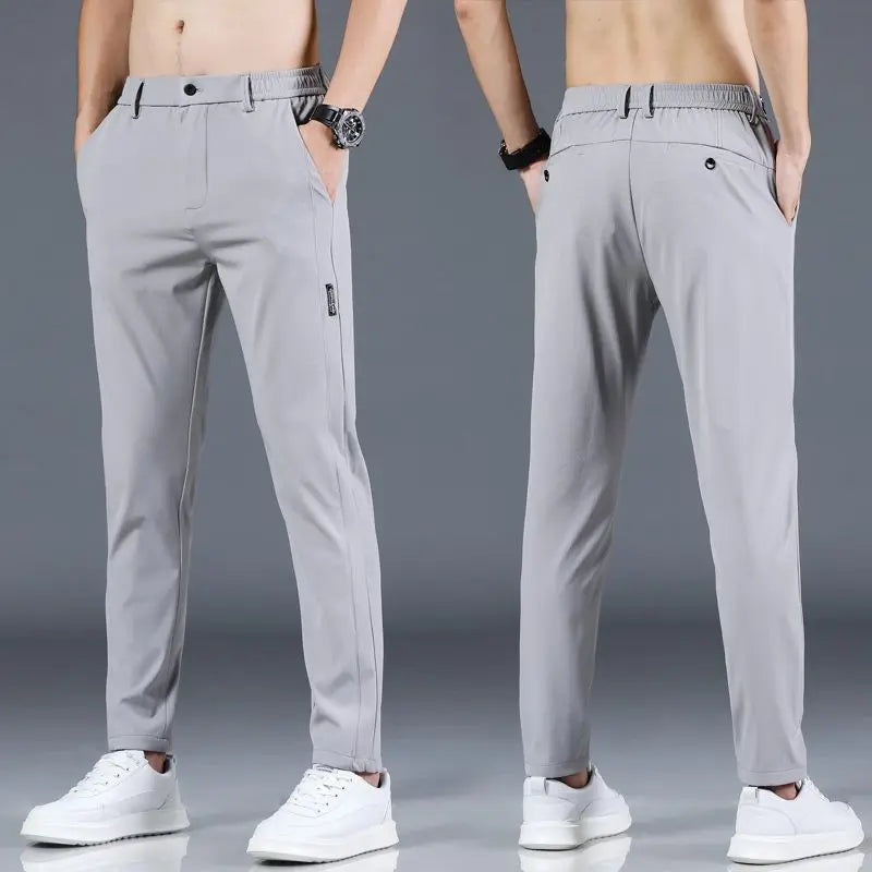 Men’s Ice Silk Straight‑Leg Pants – Summer Breathable Business Casual