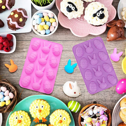 Easter Silicone Molds Chocolate Mold Food Grade Non-Stick Egg Molds Bunny Silicone Molds for Baking Jelly Cake Making Supplies