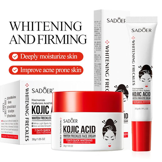 SADOER Kojic Acid Skincare Set – Moisturizing Face Cream & Anti‑Dark Circle Eye Cream (Travel Size)