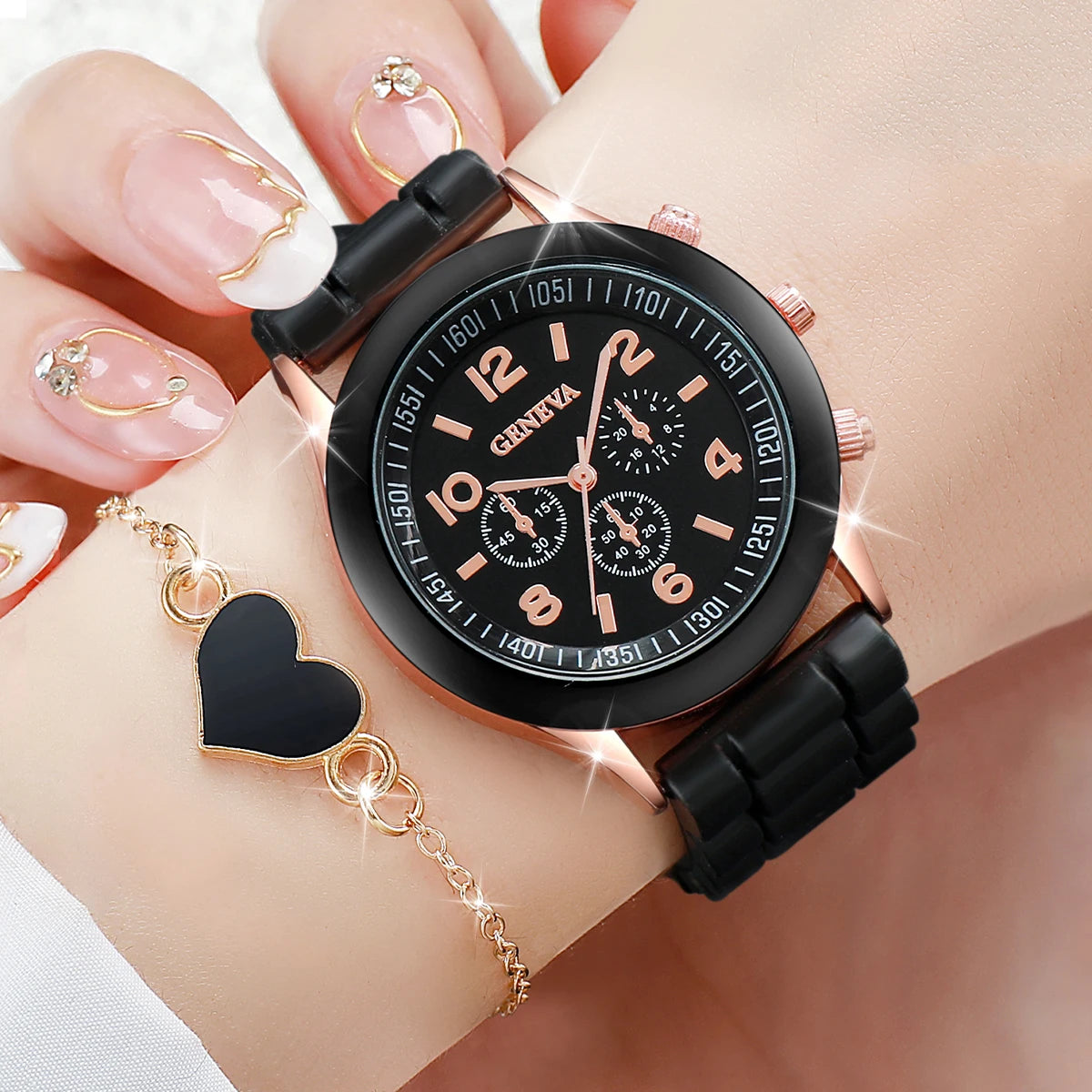 4pcs/set Women Silicone Band Watches Fashion Women Heart Jewelry (Without Box)