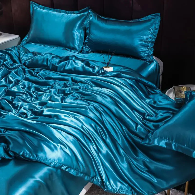 Luxury Ice Silk Bedding Set Satin Silky Duvet Cover Set With Pillowcase High-end Home Textiles Solid Color Bed Cover Sets