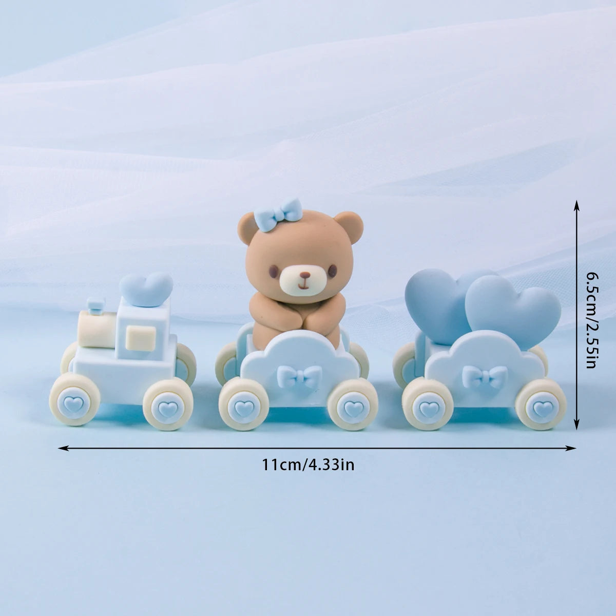 Cute Bear Ornament Cake Topper Pink Blue Cartoon Bear Soft Rubber Doll Boy Girl First Birthday Party Cake Decoration Baby Shower