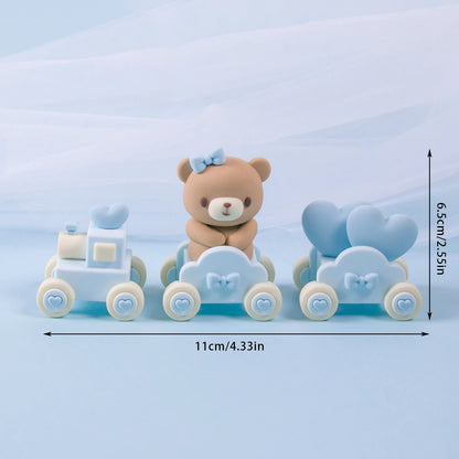 Cute Bear Ornament Cake Topper Pink Blue Cartoon Bear Soft Rubber Doll Boy Girl First Birthday Party Cake Decoration Baby Shower