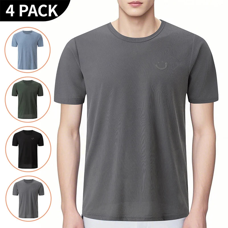 4/1 Pcs Men's Summer Solid Color Smiling Face Ice Silk Casual Short Sleeve Teenagers Loose Fashion Soft And Comfortable Sports T