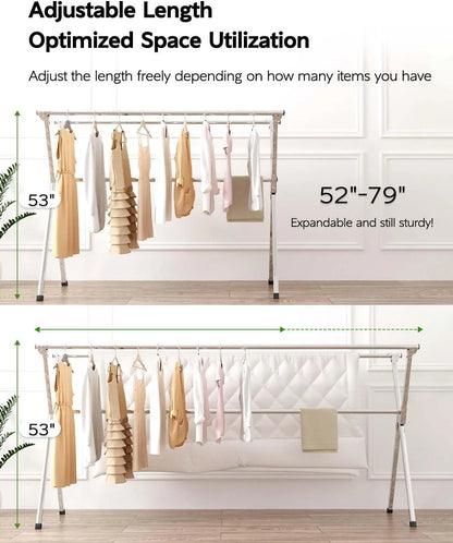 Clothes Drying Rack 79 Inches Folding Indoor Outdoor Drying Rack Clothing Collapsible Foldable Laundry Drying Rack Heavy Duty St
