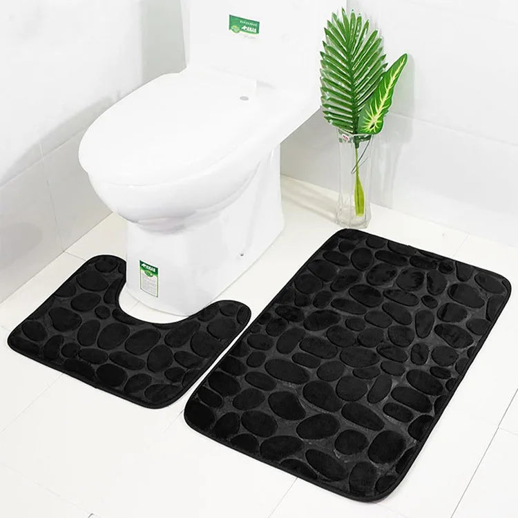 Set of 3 Bathroom Bath Mat Set  Soft Non Slip or 2PCS Cobblestone Absorbent Bathroom Mat Rug Carpets and Toilet Lid