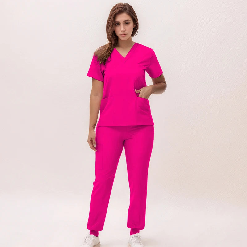 Stretchy Nurse Uniforms V-neck Top Jogger Pants Scrub Sets Surgical Workwear Dentist Nursing Suit Hospital Doctor Outfit S21