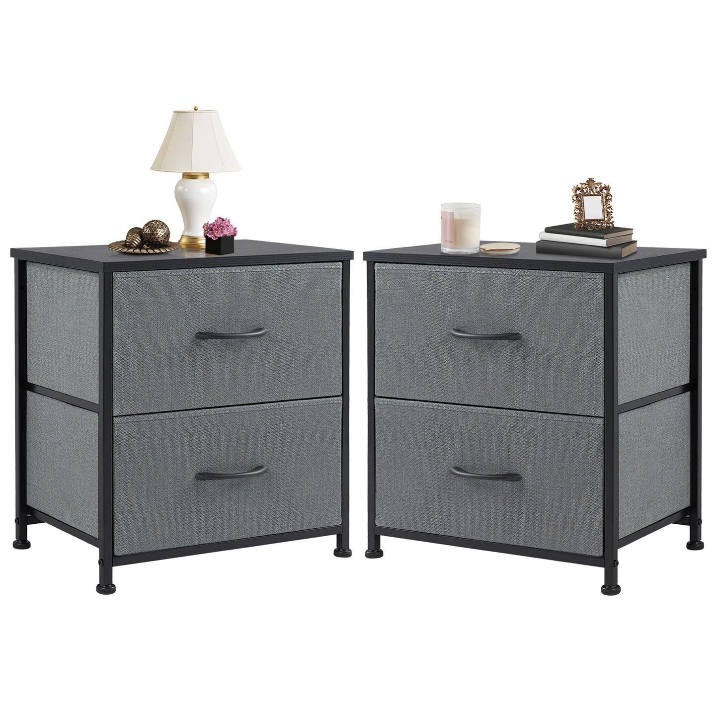 Nightstand  Storage  For Bedroom with 2 Fabric Drawers JHK