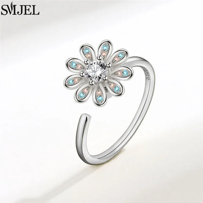 Korean Fashion Daisy Spinner Fidget Ring Multiple Style Sunflower Rose Snowflake Rotate Freely Anti Stress Anxiety Rings Wedding
