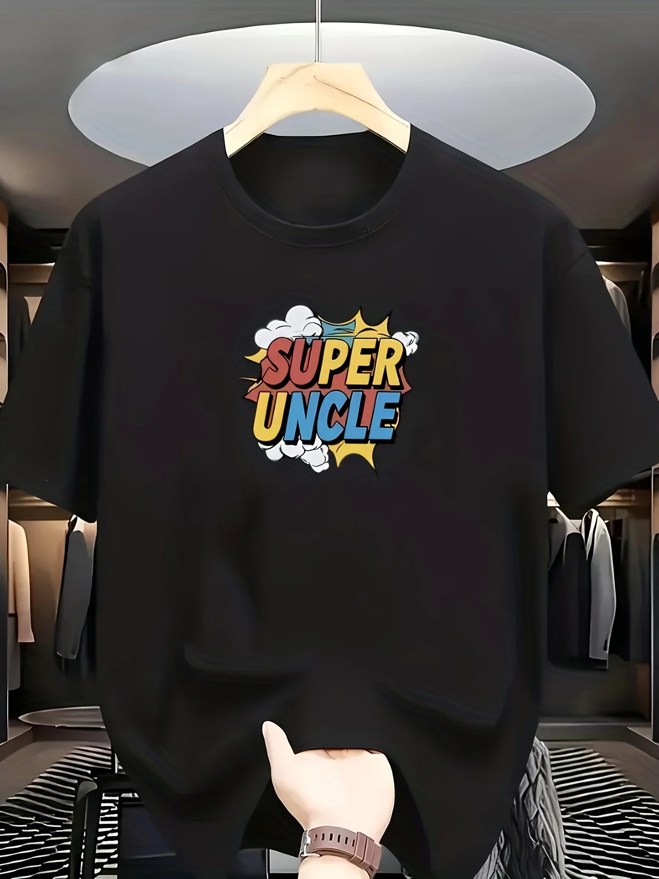 Men’s SUPER UNCLE Graphic Tee – Minimalist Comic Print