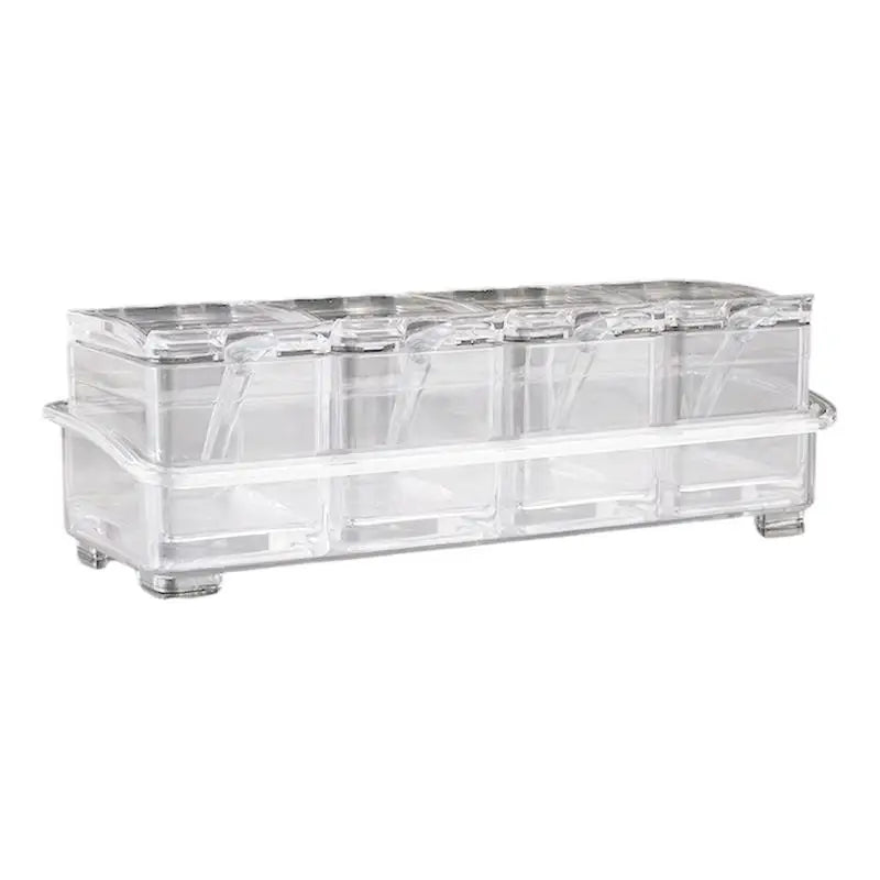 3 Grids/4 Grids camping Condiment Organizer Jars Clear Condiment Salt Storage Canisters Acrylic Kitchen Condiment Jar With Spoon