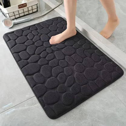 3D Non-Slip Bathroom Cobblestone Embossed Absorbent Mat Machine Washable Quick Drying