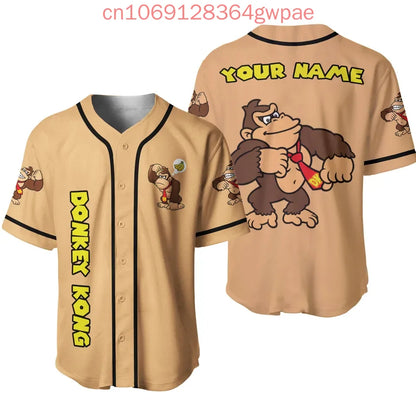 Super Mario Bros Donkey Kong Y2k Baseball Jersey Men's Women Short Sleeve Shirt Summer Casual Sports Kids Streetwear Tops