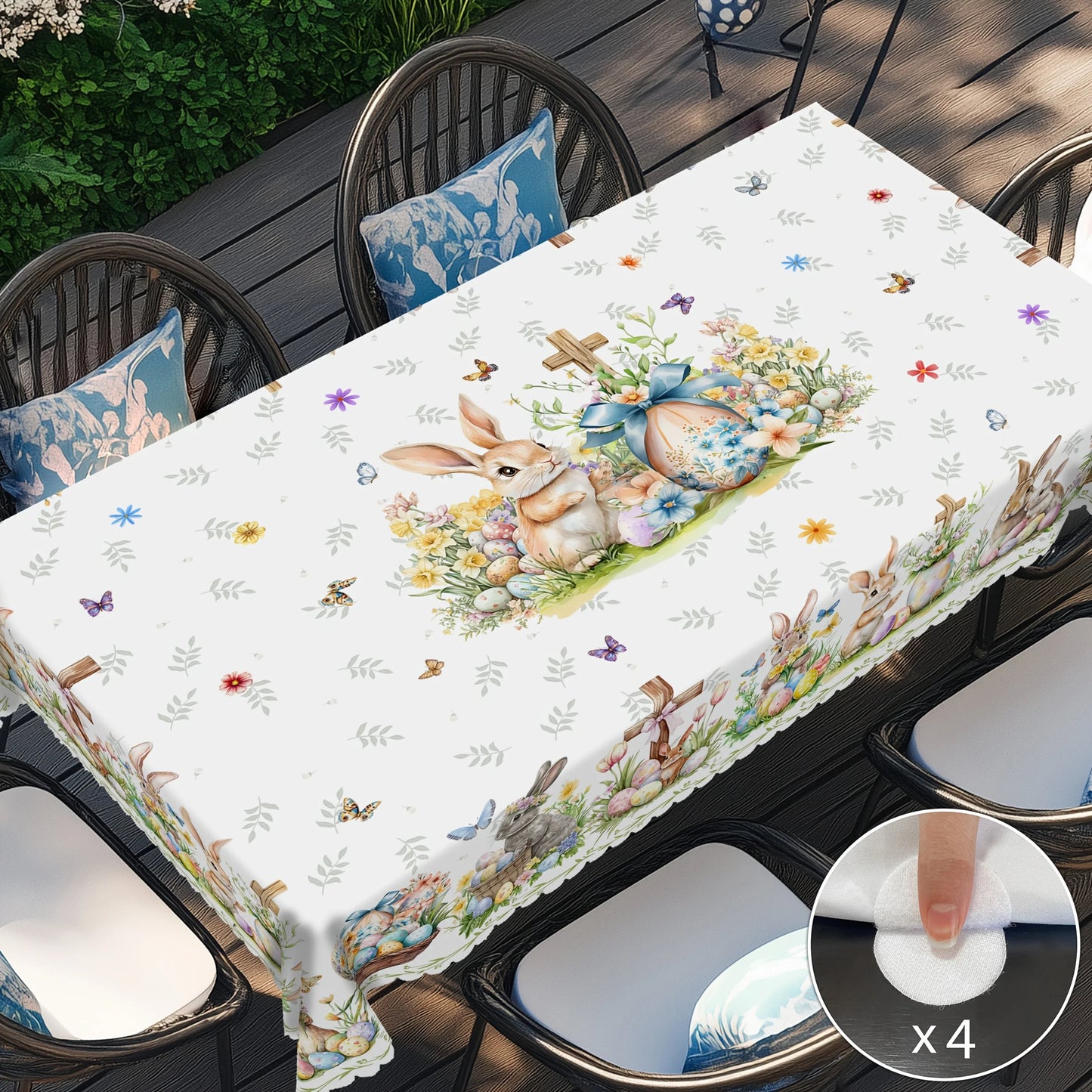 Easter Bunny Egg Floral Rectangle Waterproof Tablecloth Holiday Party Decor Reusable Kitchen Dining Tablecloth Easter Decoration