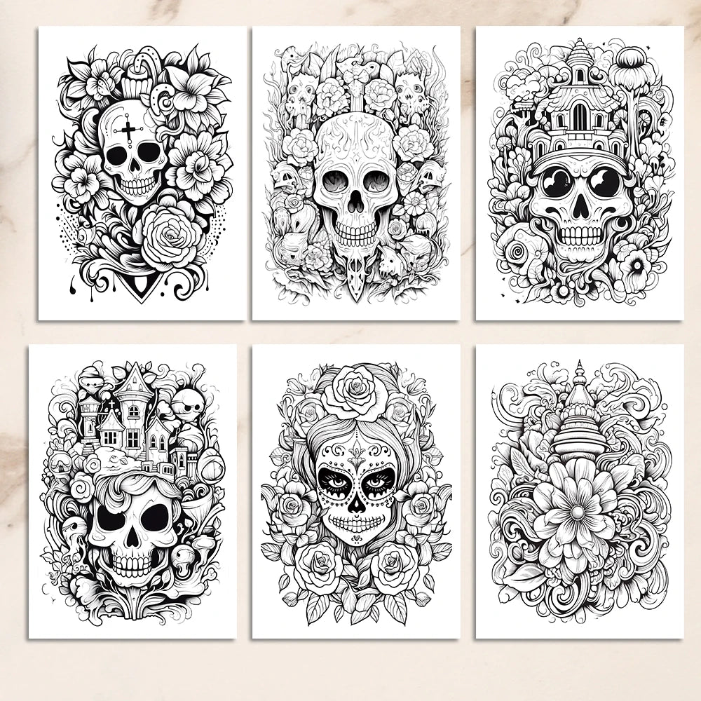 1pc, A4 Adult Coloring Book, Skulls , 25 Different Patterns, 100gsm Thick Paper