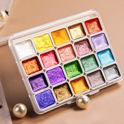 12/20/24/60 Color Solid Watercolor Paint Set -Metallic Glitter Pearlescent Pigments