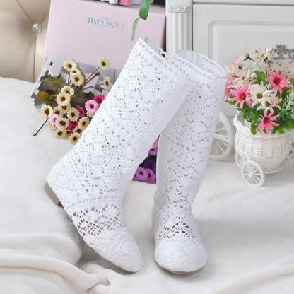 Hollow Boots Shoes Breathable Knit Line Mesh Korean High Summer Women Boots Knee High Womens Shoes