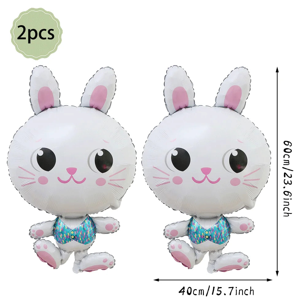 Happy Easter Party Decorations – Bunny & Egg Paper Plates with Cute White Rabbit and Carrot Foil Balloons, Kids Party Supplies & Favors