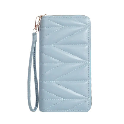 Fashion Quilted Long Wallet For Women, Zipper Around Clutch Coin Purse, Multi Card Slots Mobile Phone Bag