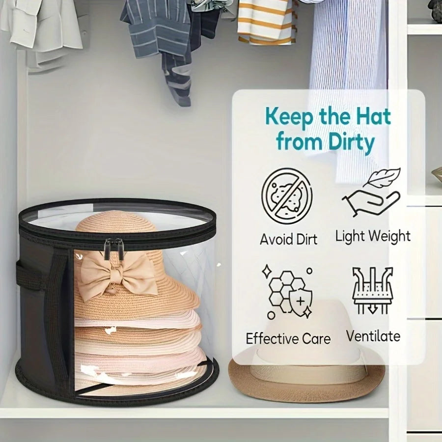 Extra‑Large Foldable Hat Storage Box with Clear Window – Non‑Woven, Stain‑Resistant