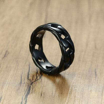 Man Stainless Steel Ring  Bands Hollow Hard Curb Link Chain Biker Ring  Father Boyfriend Valentine's Day Gift