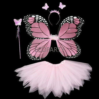 4Pcs Hot Sale Halloween Cosplay Fairy Angel Wings Insect Theme Costume For Kids Girls Butterfly Wings Costume Performance Dress