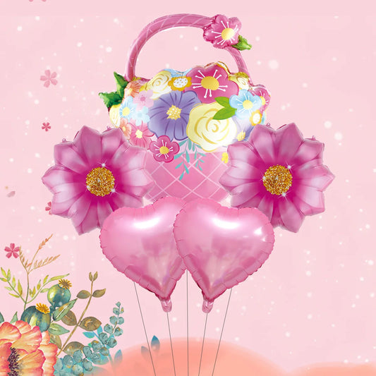 5pcs/set Mother's Day Decorations Flower Basket Foil Balloons Set Hear Balloon Mother's Day Gifts