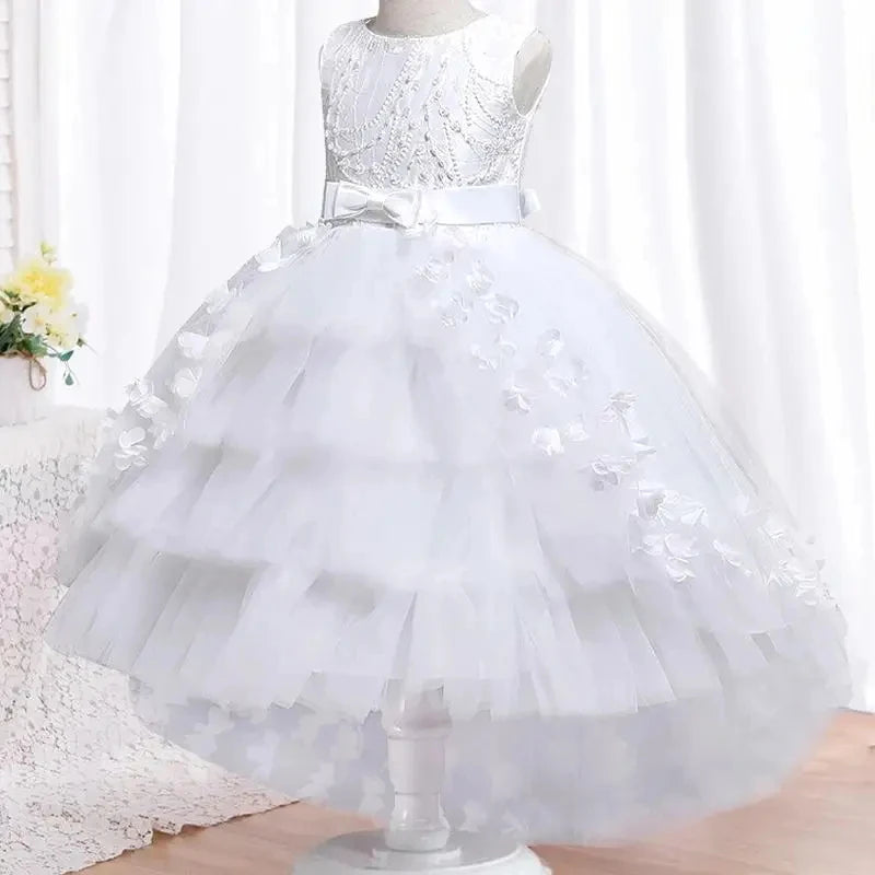 Party Embroidered Sticker Tailcoat Flower Girl Birthday Party 3-12  Sequin Dress