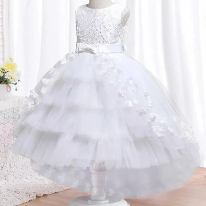 Party Embroidered Sticker Tailcoat Flower Girl Birthday Party 3-12  Sequin Dress