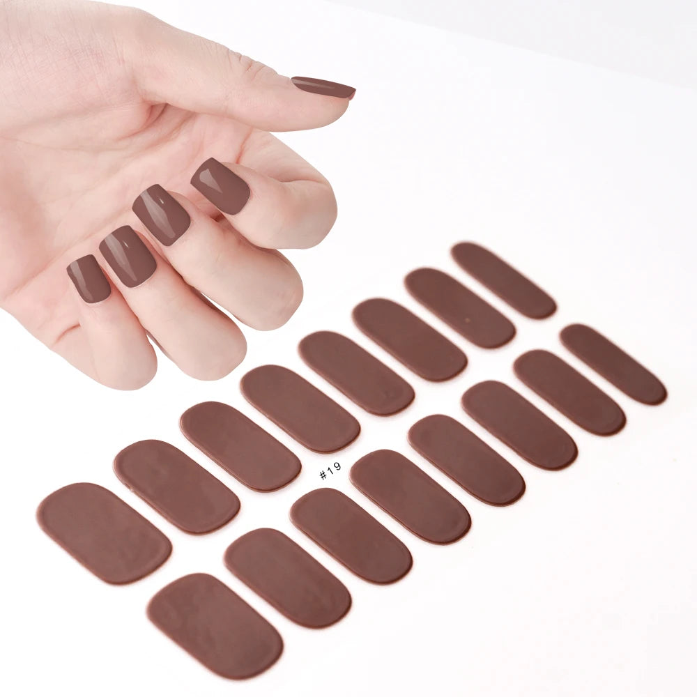 16‑Piece Semi‑Cured Gel Nail Wrap Set – French Pure Color UV Gel Polish Strips, Long‑Wear Nail Extension Decals