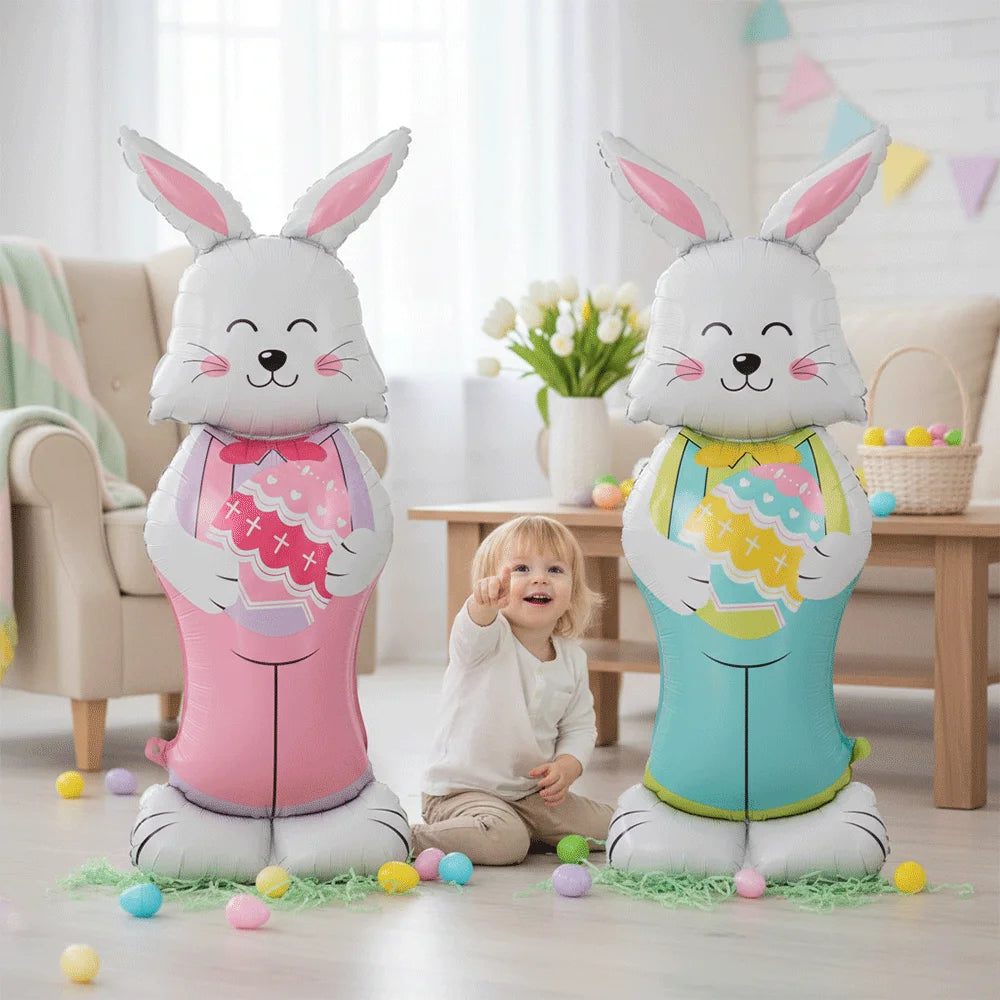 2Pcs Self Standing Easter Bunny Balloons Giant Bunny Carrot Chick Foil Balloon Easter Egg Decoration Home Holiday Party Supplies