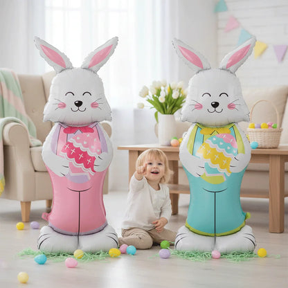 2Pcs Self Standing Easter Bunny Balloons Giant Bunny Carrot Chick Foil Balloon Easter Egg Decoration Home Holiday Party Supplies